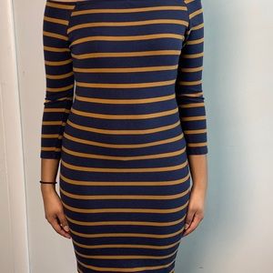 Blue & Mustard Off the Shoulder Dress